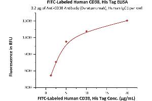Immobilized A Antibody (Daratumumab), Human IgG1 at 2 μg/mL (100 μL/well) can bind Fed Human CD38, His Tag (ABIN6972986) with a linear range of 1.