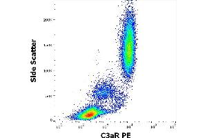 Flow cytometry surface staining pattern of human peripheral whole blood stained using anti-human C3aR (HC3aRZ8) PE antibody (10 μL reagent / 100 μL of peripheral whole blood). (C3AR1 antibody  (PE))