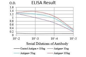 Black line: Control Antigen (100 ng), Purple line: Antigen(10 ng), Blue line: Antigen (50 ng), Red line: Antigen (100 ng), (CD90 antibody  (AA 17-132))