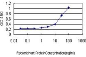 Detection limit for recombinant GST tagged LRRFIP1 is approximately 1ng/ml as a capture antibody.