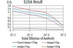 Black line: Control Antigen (100 ng);Purple line: Antigen (10ng); Blue line: Antigen (50 ng); Red line:Antigen (100 ng) (Growth Hormone 1 antibody  (AA 1-217))