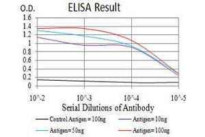Black line: Control Antigen (100 ng),Purple line: Antigen (10 ng), Blue line: Antigen (50 ng), Red line:Antigen (100 ng) (Phospholipase C gamma 1 antibody  (AA 1192-1291))