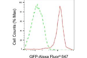 Flow cytometric analysis of 293T cells transfected with GFP protein using GFP antibody (T028, 1:2,000). (GFP Tag antibody)