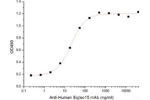ELISA image for Sialic Acid Binding Ig-Like Lectin 15 (SIGLEC15) (Active) protein (Fc Tag) (ABIN7321036) (SIGLEC15 Protein (Fc Tag))