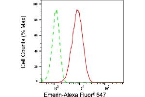 Flow cytometric analysis of Emerin expression in HepG2 cells using Emerin antibody (ABIN7798436), 1:2,000).
