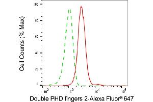 Flow cytometric analysis of Double PHD fingers 2 expression in HT- cells using Double PHD fingers 2 antibody (ABIN7800901), 1:2,000). (DPF2 antibody)