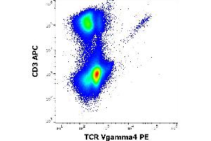 Flow cytometry multicolor surface staining pattern of human lymphocytes stained using anti-human TCR Vgamma4 (4A11. (TCR Vgamma4 antibody (PE))