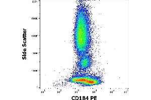Flow cytometry surface staining pattern of human peripheral whole blood stained using anti-human CD184 (12G5) PE antibody (10 μL reagent / 100 μL of peripheral whole blood).