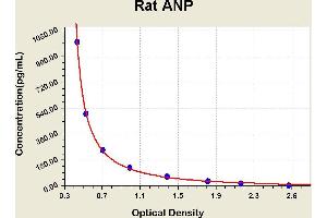 Diagramm of the ELISA kit to detect Rat ANPwith the optical density on the x-axis and the concentration on the y-axis.