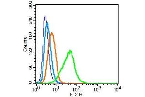 Human U937 cells probed with Integrin alpha 4/CD49d Antibody, Unconjugated  at 0. (ITGA4 antibody  (AA 551-650))