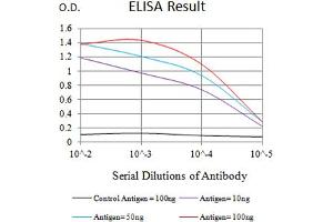 Black line: Control Antigen (100 ng),Purple line: Antigen (10 ng), Blue line: Antigen (50 ng), Red line:Antigen (100 ng) (Ancient Ubiquitous Protein 1 antibody  (AA 229-410))
