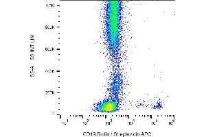 Flow cytometry analysis (surface staining) of human peripheral blood cells with anti-human CD19 (LT19) biotin.