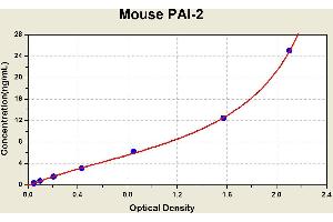 Diagramm of the ELISA kit to detect Mouse PA1 -2with the optical density on the x-axis and the concentration on the y-axis. (SERPINB2 ELISA Kit)