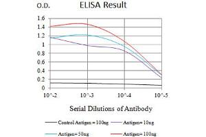 Black line: Control Antigen (100 ng),Purple line: Antigen (10 ng), Blue line: Antigen (50 ng), Red line:Antigen (100 ng) (LILRA5 antibody  (AA 42-268))