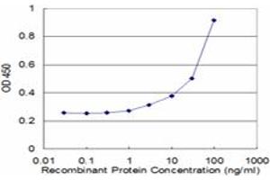 Detection limit for recombinant GST tagged PCGF3 is approximately 3ng/ml as a capture antibody. (PCGF3 antibody  (AA 133-242))