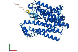 AlphaFold protein structure predicition of Mouse Recombinant Tm7sf2 Protein, UniprotID Q71KT5 (TM7SF2 Protein (AA 1-418) (His tag))