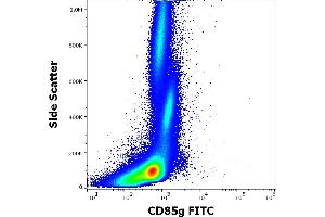 Flow cytometry surface staining pattern of human peripheral whole blood stained using anti-human CD85g (17G10. (LILRA4 antibody  (FITC))