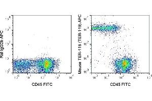 C57Bl/6 bone marrow cells were stained with FITC Anti-Mouse CD45 (ABIN6961266) and 0. (Ly76 antibody  (APC))