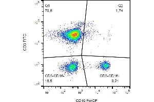 Flow cytometry analysis (surface staining) of CD16 in human peripheral blood (lymphocyte gate) with anti-CD16 (3G8) PerCP. (CD16 antibody  (PerCP))