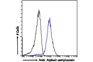 (ABIN334343) Flow cytometric analysis of paraformaldehyde fixed A431 cells (blue line), permeabilized with 0. (alpha 2 Antiplasmin antibody  (Internal Region))