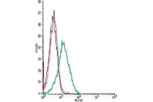 Cell surface detection of CHRM5 by indirect flow cytometry in live intact human Jurkat T-cell leukemia cells: (black line) Cells. (CHRM5 antibody  (Extracellular, N-Term))