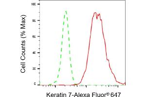 Flow cytometric analysis of Keratin 7 expression in HepG2 cells using Keratin 7 antibody (ABIN7799188), 1:2,000). (Recombinant Cytokeratin 7 antibody)