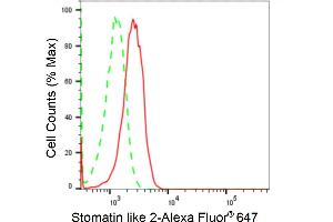 Flow cytometric analysis of Stomatin like 2 expression in HepG2 cells using Stomatin like 2 antibody (ABIN7800442), 1:2,000).