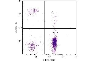 Chicken peripheral blood lymphocytes were stained with Mouse Anti-Chicken CD4-BIOT. (CD4 antibody  (Biotin))