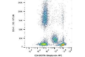 Surface staining of human peripheral blood cells with anti-human CD4 (MEM-241) biotin, streptavidin-APC. (CD4 antibody  (N-Term) (Biotin))