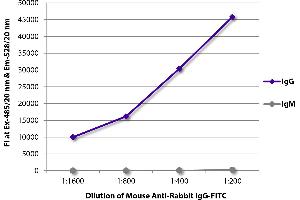 FLISA plate was coated with purified rabbit IgG and IgM. (Mouse anti-Rabbit IgG (Fc Region) Antibody (FITC))