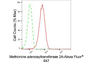 Flow cytometric analysis of Methionine adenosyltransferase 2A expression in HepG2 cells using Methionine adenosyltransferase 2A antibody (ABIN7799380), 1:2,000). (Recombinant MAT2A antibody)