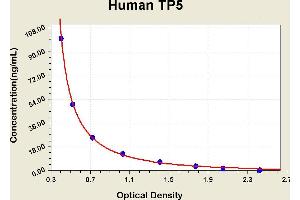 Diagramm of the ELISA kit to detect Human TP5with the optical density on the x-axis and the concentration on the y-axis. (Thymopentin ELISA Kit)