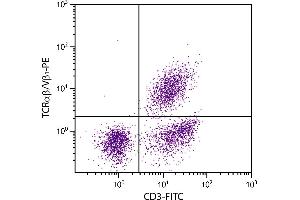 Chicken peripheral blood lymphocytes were stained with Mouse Anti-Chicken TCRαβ/Vβ1-PE. (TCRab/Vb1 antibody (PE))
