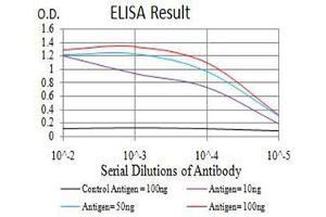 Black line: Control Antigen (100 ng),Purple line: Antigen (10 ng), Blue line: Antigen (50 ng), Red line:Antigen (100 ng) (ASH2L antibody  (AA 493-628))