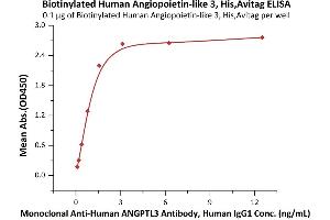 ELISA image for Angiopoietin-Like 3 (ANGPTL3) (AA 17-220) (Active) protein (His tag,AVI tag,Biotin) (ABIN6972943)