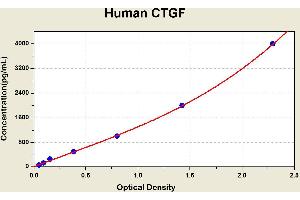 Diagramm of the ELISA kit to detect Human CTGFwith the optical density on the x-axis and the concentration on the y-axis. (CTGF ELISA Kit)