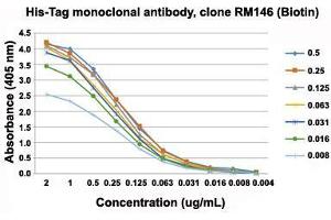 ELISA analysis of His-Tag monoclonal antibody, clone RM146 (Biotin)  at the following concentrations: 0. (His Tag antibody  (N-Term) (Biotin))