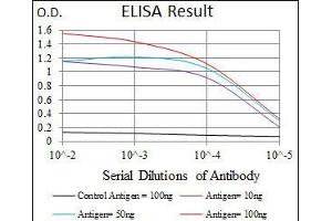Black line: Control Antigen (100 ng), Purple line: Antigen(10 ng), Blue line: Antigen (50 ng), Red line: Antigen (100 ng), (PAX5 antibody  (AA 235-382))